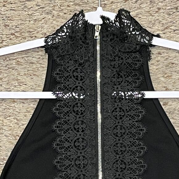 Black Lace Halter Mini Dress Size Small Fairy Grunge Gothic Bodycon Witchy Party - Picture 4 of 11
